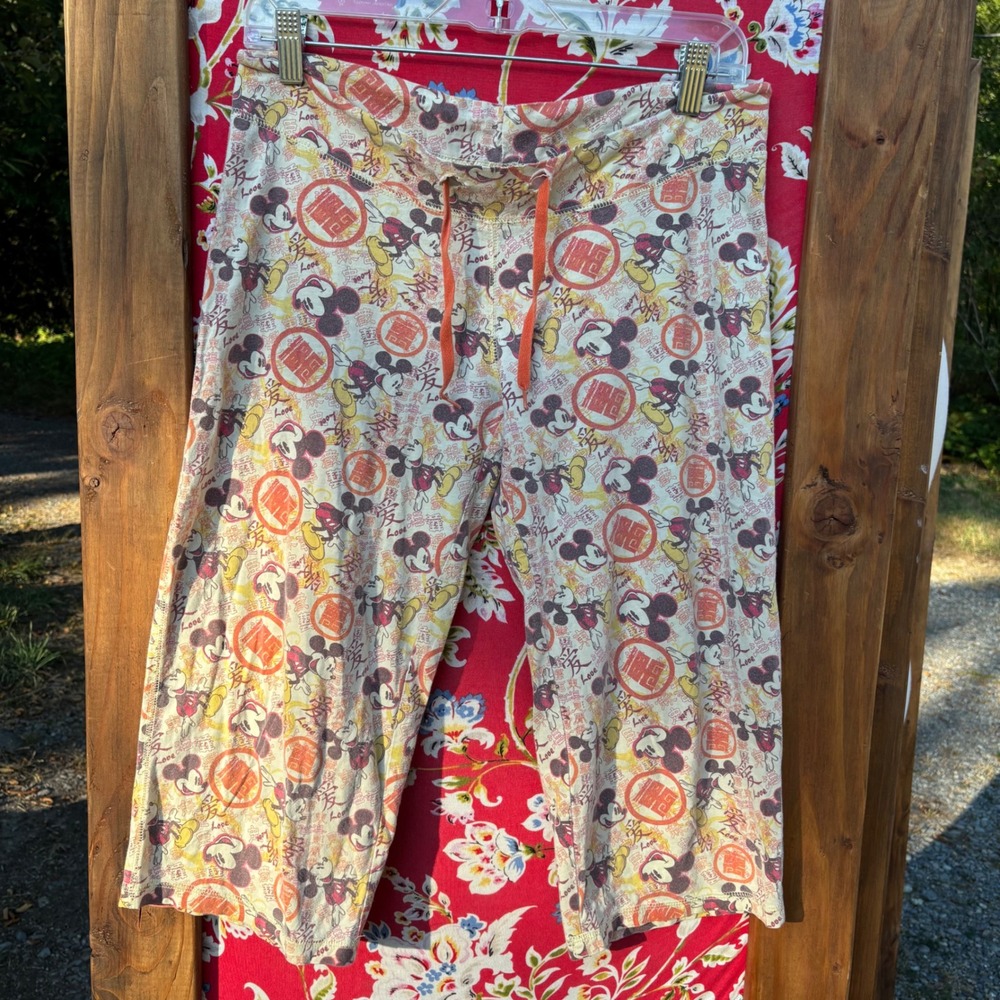 2000's Low Rise Wide Leg Pull On Drawstring Mickey Mouse Capri Pants Size S